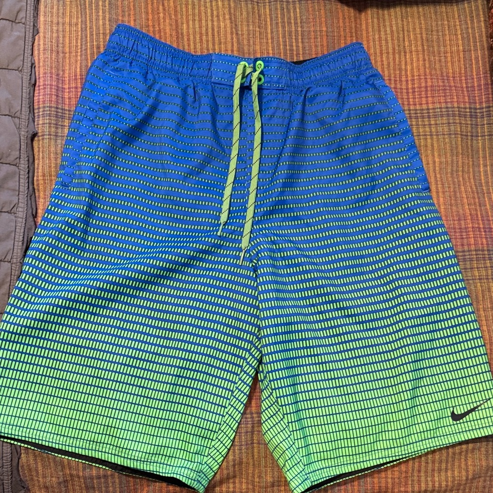 Nike Blue and Lime Gradient Swim Shorts